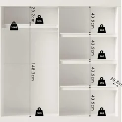 Rousseau Kledingkast Mike - 183 x 53 x 198 cm - Met spiegel - Wit