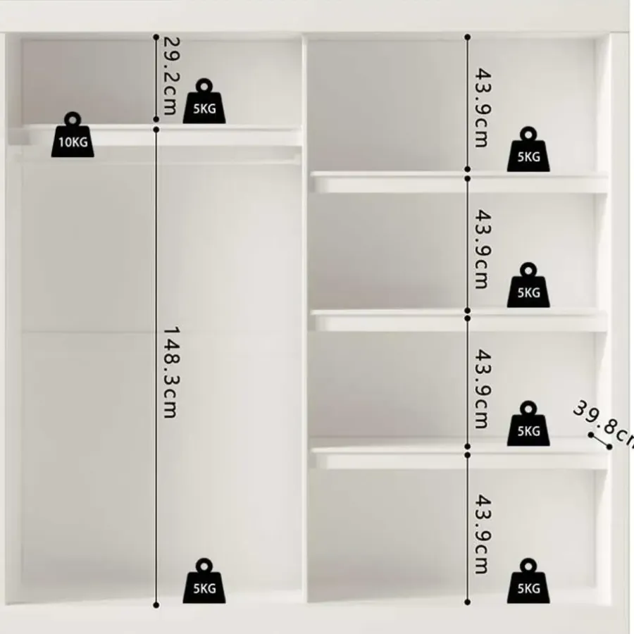 Rousseau Kledingkast Mike - 183 x 53 x 198 cm - Met spiegel - Wit