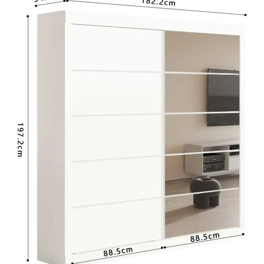 Rousseau Kledingkast Mike - 183 x 53 x 198 cm - Met spiegel - Wit