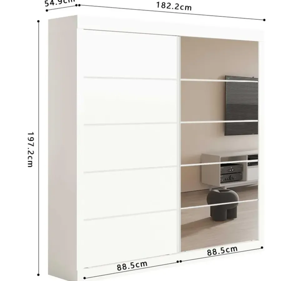 Rousseau Kledingkast Mike - 183 x 53 x 198 cm - Met spiegel - Wit