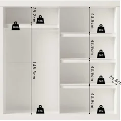 Rousseau Kledingkast Mike - 183 x 53 x 198 cm - Met spiegel - Wit
