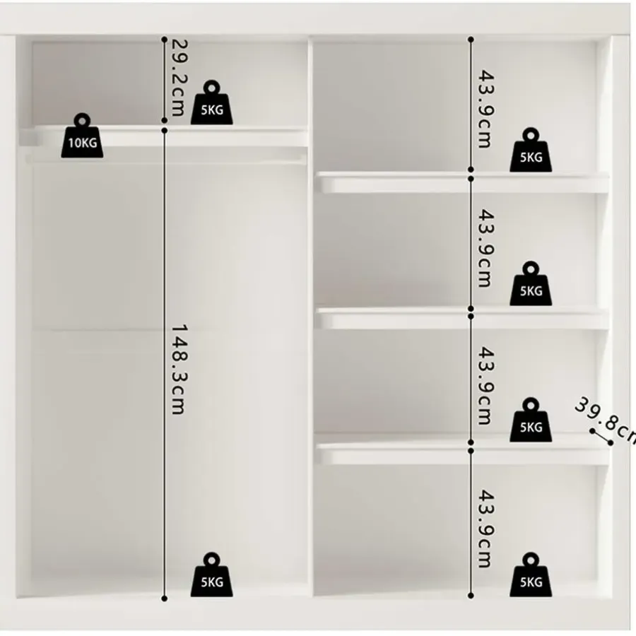 Rousseau Kledingkast Mike - 183 x 53 x 198 cm - Met spiegel - Wit