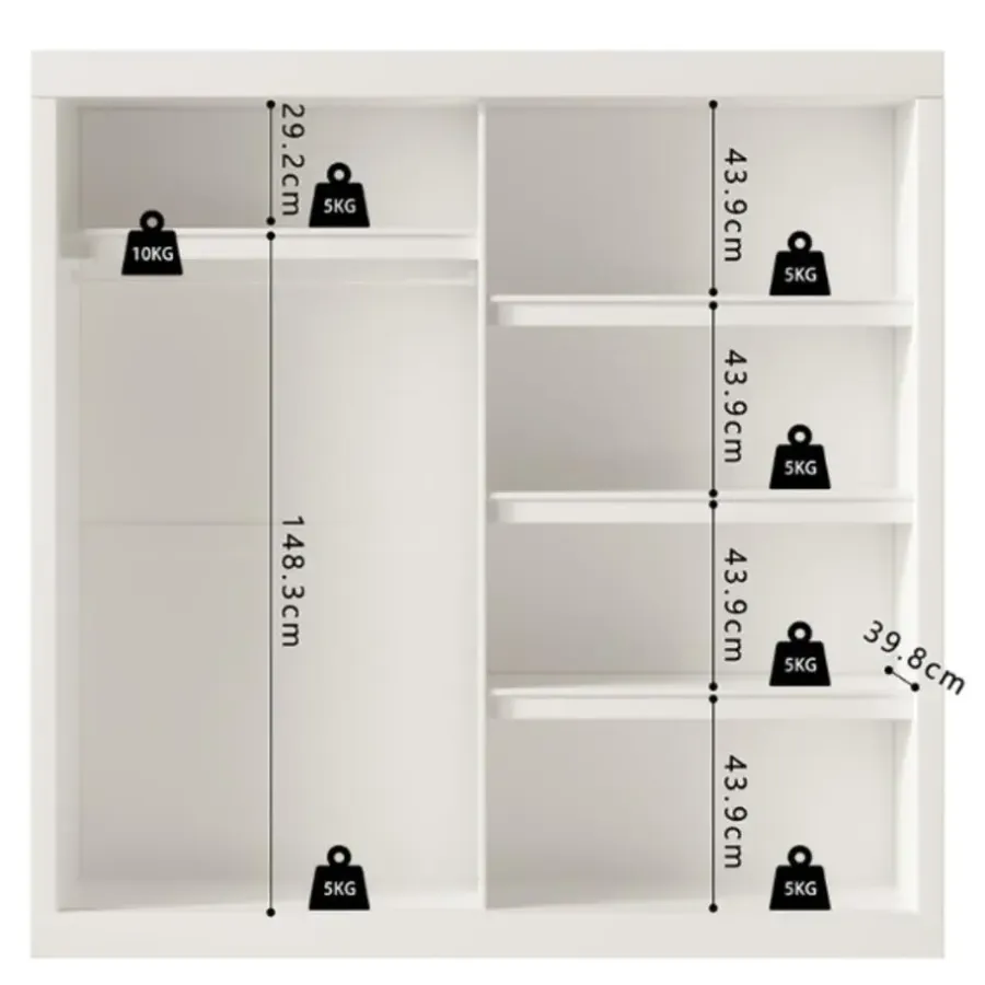 Rousseau Kledingkast Mike - 183 x 53 x 198 cm - Met spiegel - Wit