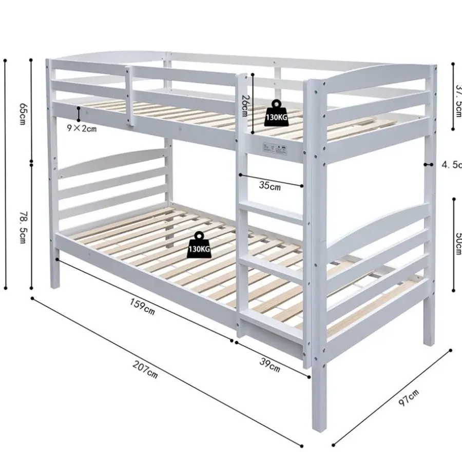 Kinderbedden-Rousseau Stapelbed Roy 90x200 - splitsbaar - wit grenen
