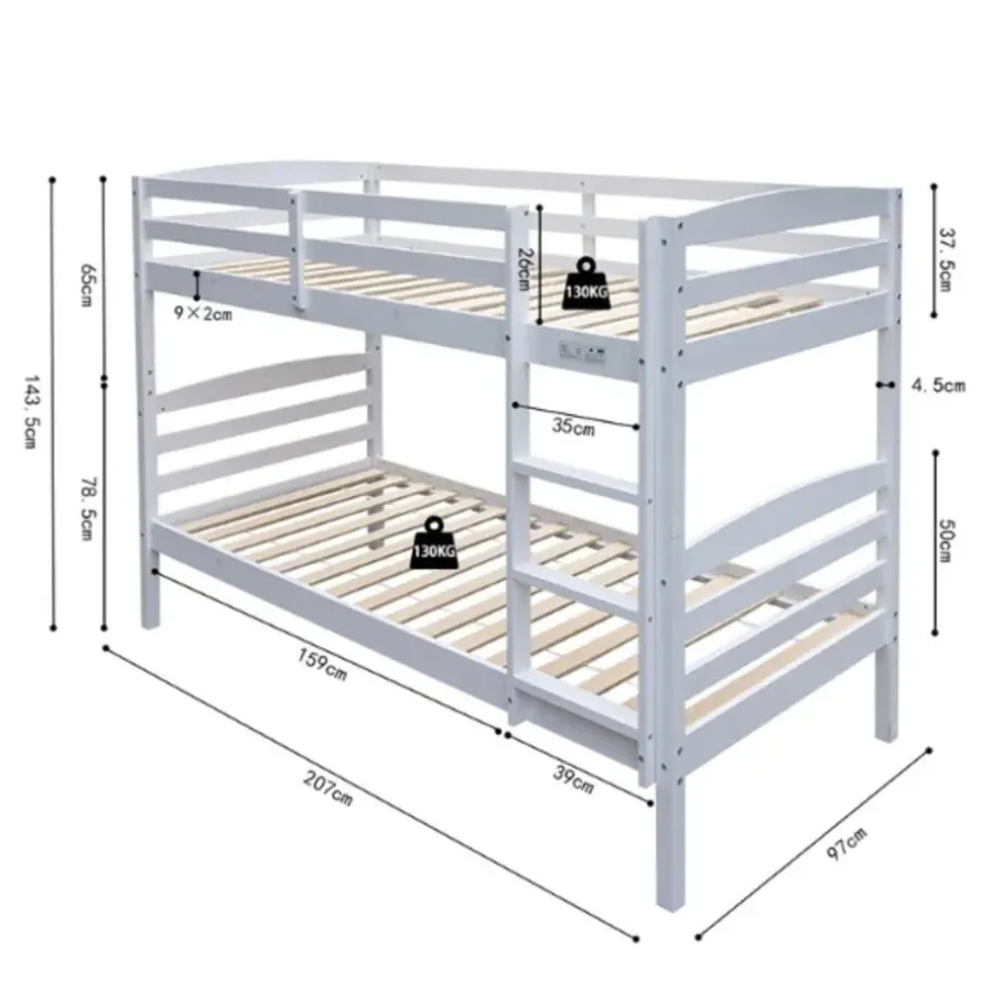 Kinderbedden-Rousseau Stapelbed Roy 90x200 - splitsbaar - wit grenen