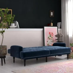 Dorel Home Ruby - 3-zits slaapbank in blauw fluweel