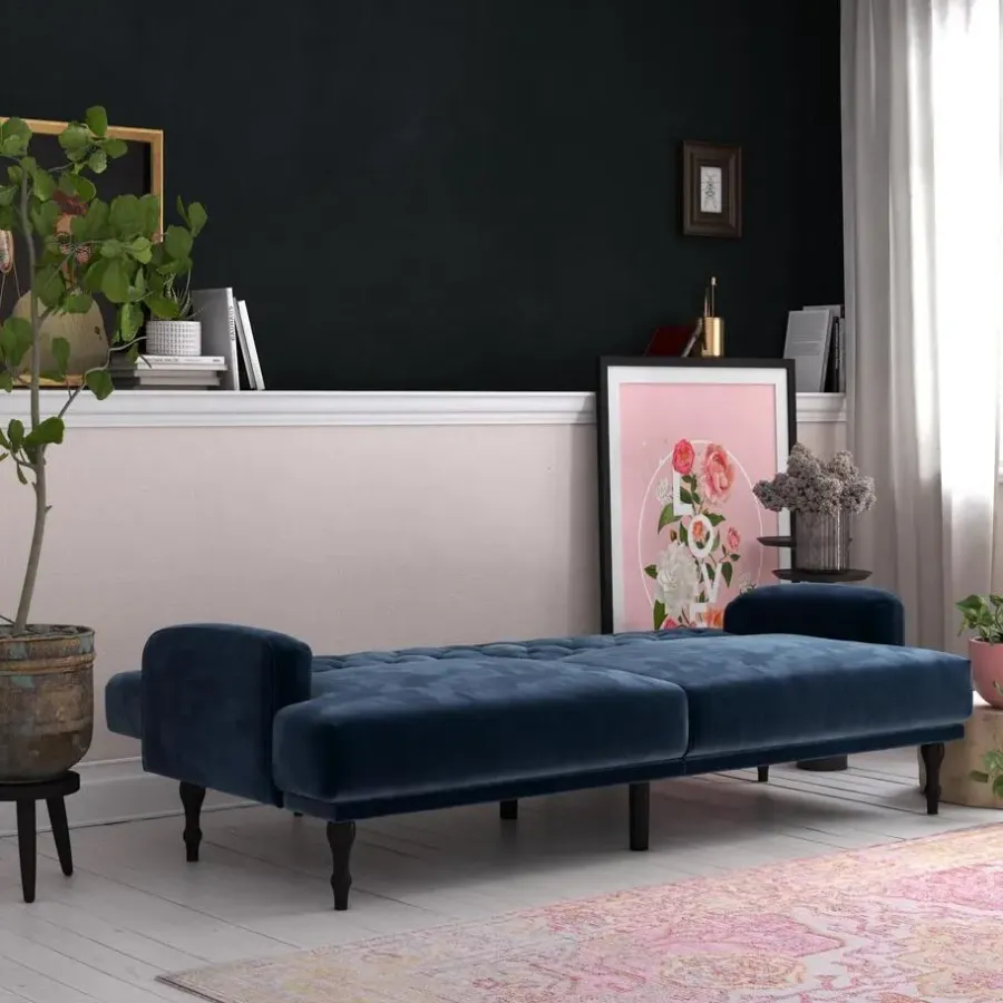Dorel Home Ruby - 3-zits slaapbank in blauw fluweel