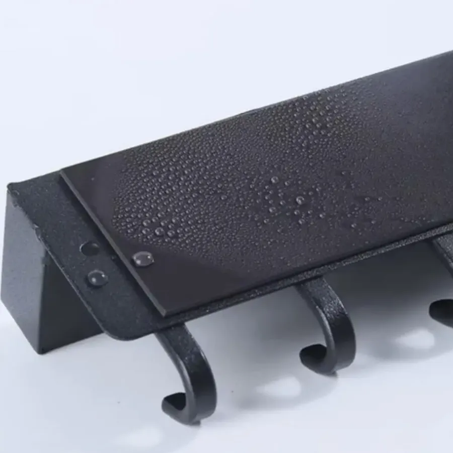 Merkloos Ruhhy Kapstok - zwart - 8 x 24 cm - ijzer - 6 haken - met plank