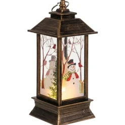 Kandelaars En Windlichten-Leen Bakker Ruhhy Kerstlantaarn - goud/zwart - 12 x 5 cm - kunststof - LED