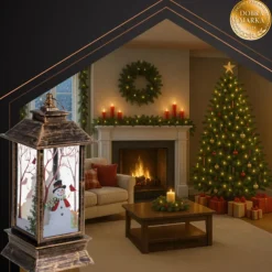 Kandelaars En Windlichten-Leen Bakker Ruhhy Kerstlantaarn - goud/zwart - 12 x 5 cm - kunststof - LED