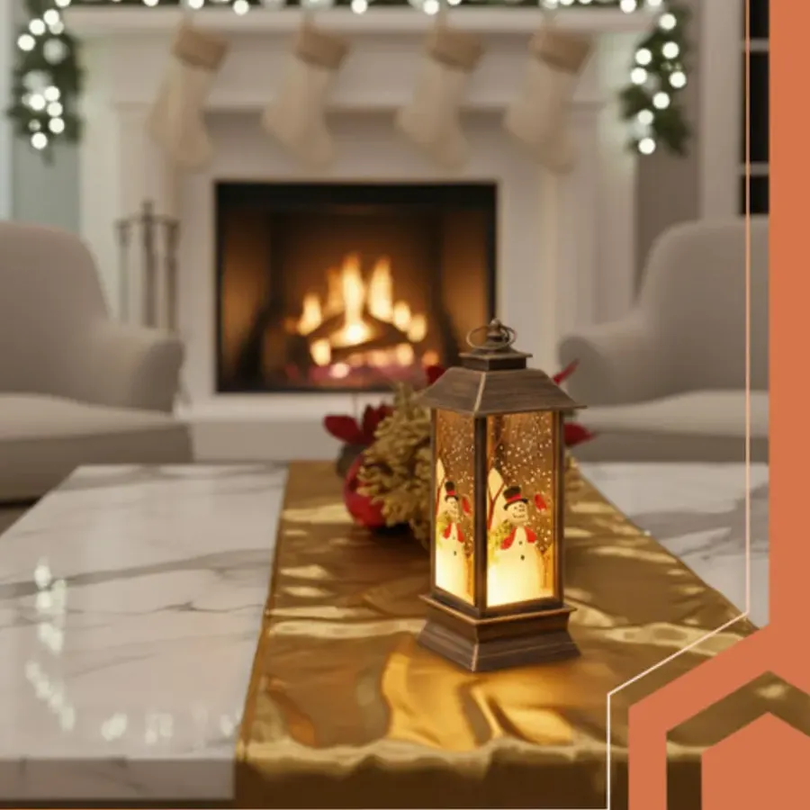 Kandelaars En Windlichten-Leen Bakker Ruhhy Kerstlantaarn - goud/zwart - 12 x 5 cm - kunststof - LED