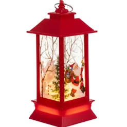 Leen Bakker Ruhhy Kerstlantaarn - rood - 12 x 5 cm - kunststof - LED