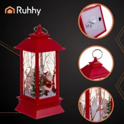 Leen Bakker Ruhhy Kerstlantaarn - rood - 12 x 5 cm - kunststof - LED