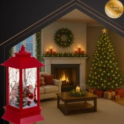 Leen Bakker Ruhhy Kerstlantaarn - rood - 12 x 5 cm - kunststof - LED