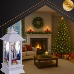 Kandelaars En Windlichten-Leen Bakker Ruhhy Kerstlantaarn - wit - 12 x 5 cm - kunststof - LED