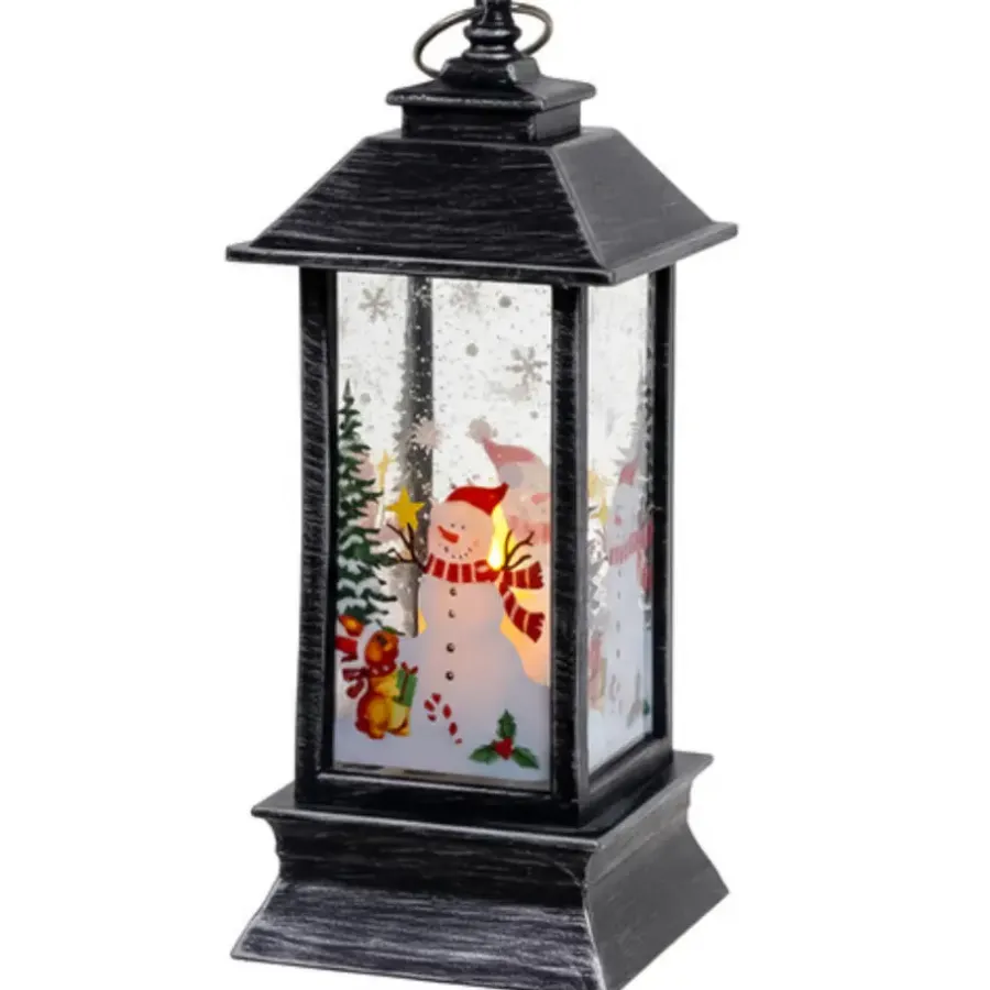 Kandelaars En Windlichten-Leen Bakker Ruhhy Kerstlantaarn - zilver/zwart - 12 x 5 cm - kunststof - LED