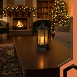 Kandelaars En Windlichten-Leen Bakker Ruhhy Kerstlantaarn - zilver/zwart - 12 x 5 cm - kunststof - LED
