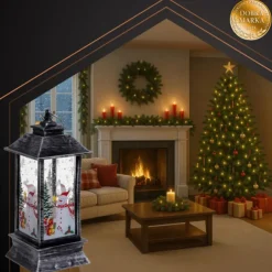 Kandelaars En Windlichten-Leen Bakker Ruhhy Kerstlantaarn - zilver/zwart - 12 x 5 cm - kunststof - LED