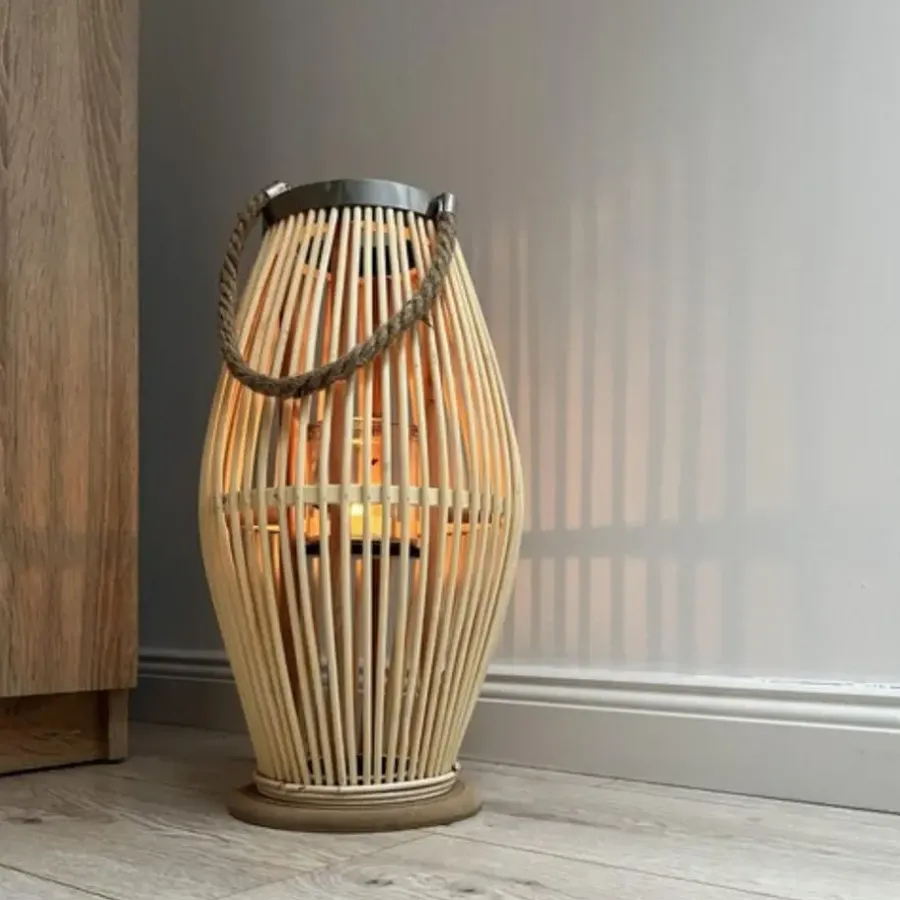 Kandelaars En Windlichten-Leen Bakker Ruhhy Lantaarn Rotan - bamboe - natuurlijke look - H40 cm