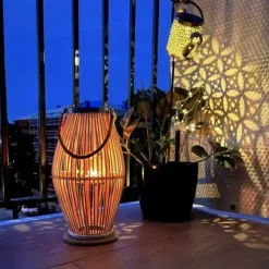 Kandelaars En Windlichten-Leen Bakker Ruhhy Lantaarn Rotan - bamboe - natuurlijke look - H40 cm