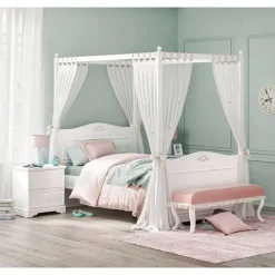 Kinderbedden-Leen Bakker Rustic hemelbed meisjesbed meisjeskamer 200 x 100 cm