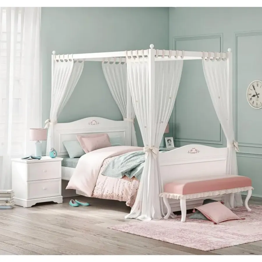 Kinderbedden-Leen Bakker Rustic hemelbed meisjesbed meisjeskamer 200 x 100 cm