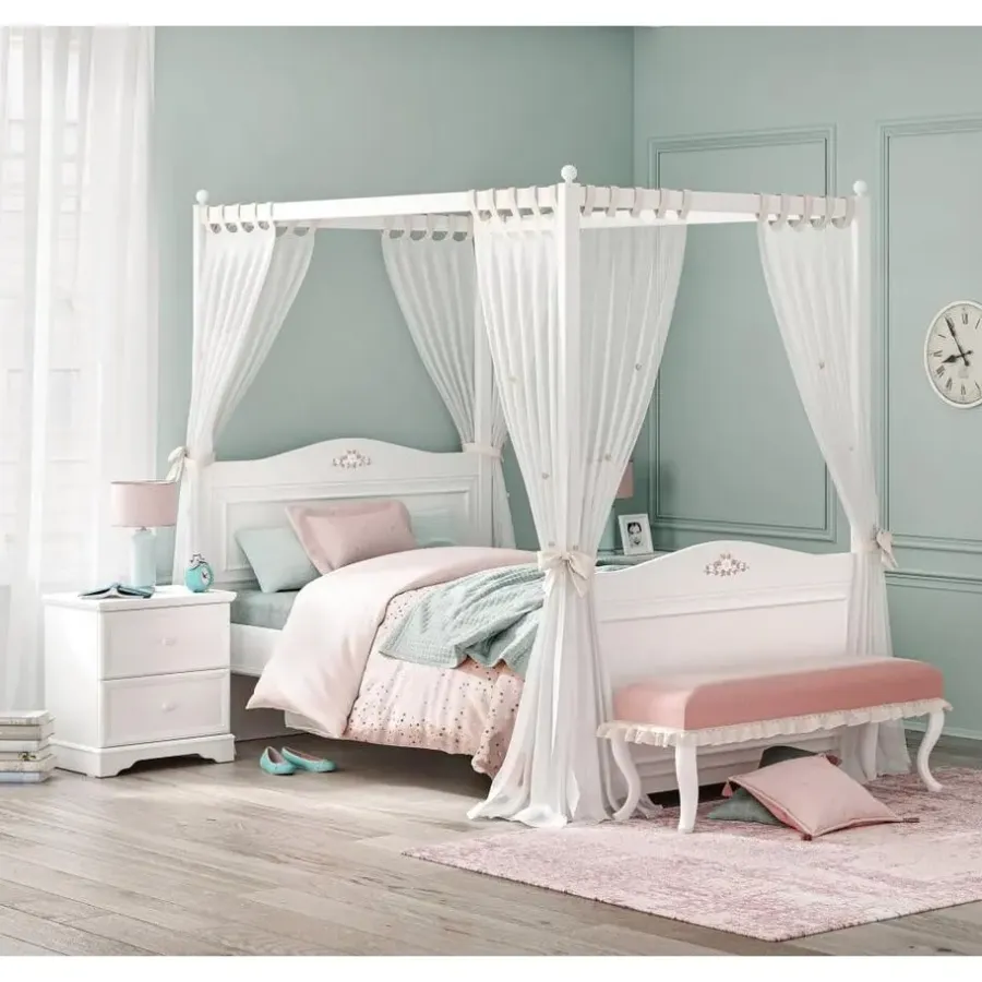 Kinderbedden-Leen Bakker Rustic hemelbed meisjesbed meisjeskamer 200 x 100 cm