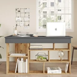 Hoekbureaus-Emob Sally Bureau 18mm MELAMINE Coat Atlantic Pine Zwart