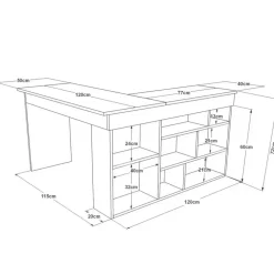 Hoekbureaus-Emob Sally Bureau 18mm MELAMINE Coat Atlantic Pine Zwart