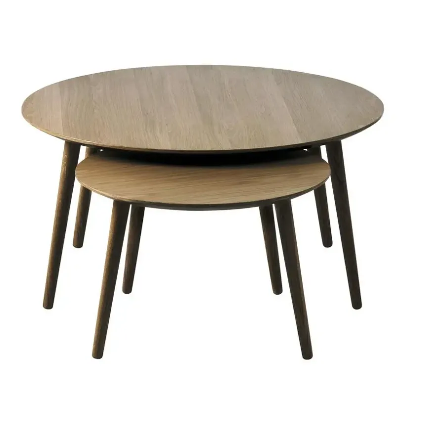 Salontafels-Giga Living Salontafel Adda Rond Smoked Eiken Set van 2