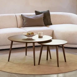 Salontafels-Giga Living Salontafel Adda Rond Smoked Eiken Set van 2