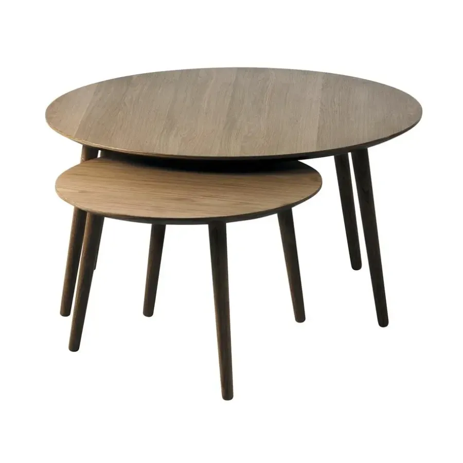 Salontafels-Giga Living Salontafel Adda Rond Smoked Eiken Set van 2