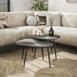Salontafels-Giga Living Salontafel Brons Metaal - Set Van 2 - 76x61x43cm - Ray