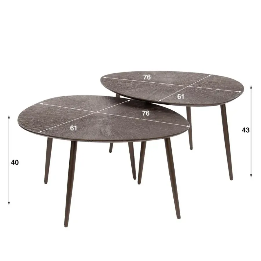 Salontafels-Giga Living Salontafel Brons Metaal - Set Van 2 - 76x61x43cm - Ray