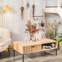 Salontafels-Nordlys Salontafel met 1 lade van essen en metaal