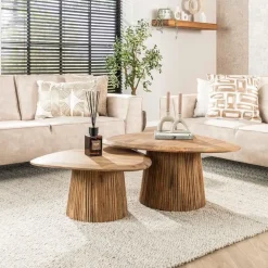 Salontafels-Giga Living Salontafel Naturel Mangohout - Set van 2 - 93x72x43cm - Wave