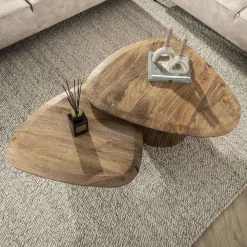 Salontafels-Giga Living Salontafel Naturel Mangohout - Set van 2 - 93x72x43cm - Wave