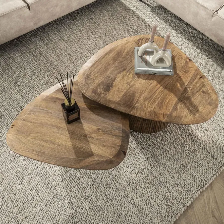 Salontafels-Giga Living Salontafel Naturel Mangohout - Set van 2 - 93x72x43cm - Wave