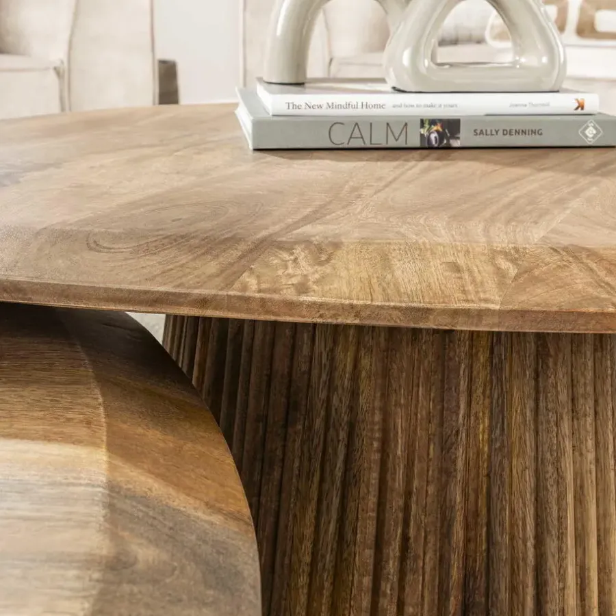 Salontafels-Giga Living Salontafel Naturel Mangohout - Set van 2 - 93x72x43cm - Wave