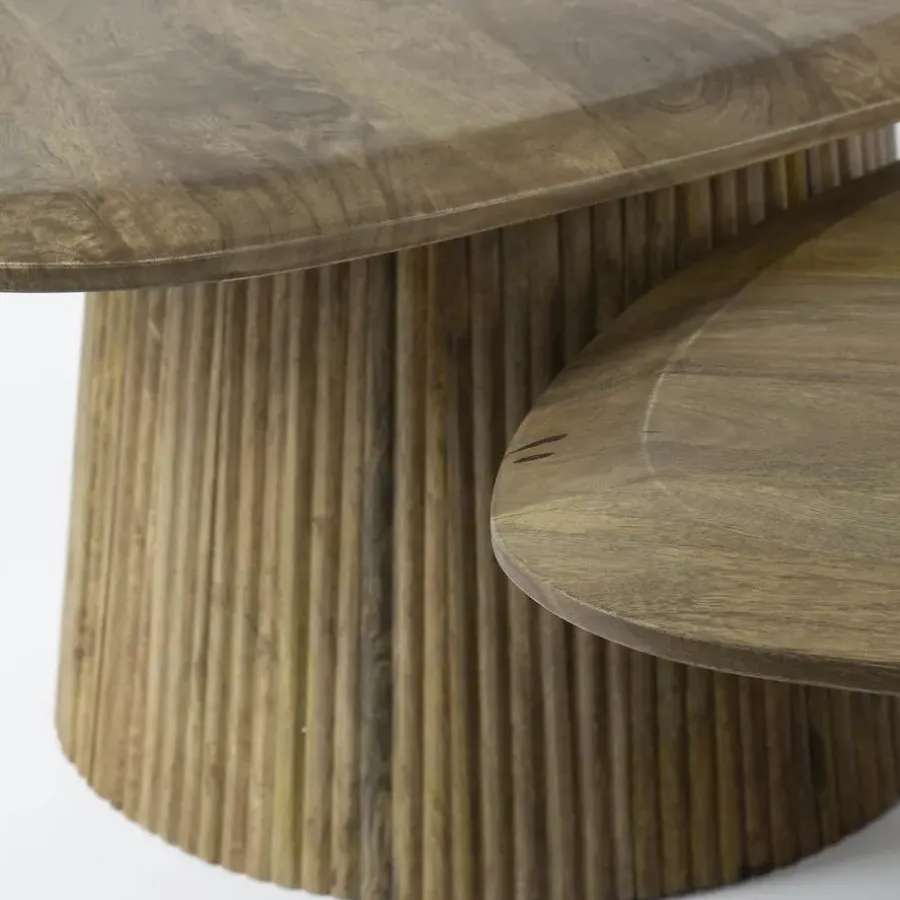 Salontafels-Giga Living Salontafel Naturel Mangohout - Set van 2 - 93x72x43cm - Wave