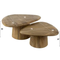 Salontafels-Giga Living Salontafel Naturel Mangohout - Set van 2 - 93x72x43cm - Wave