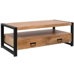 Salontafels-StarFurn Salontafel Naturel Mangohout - 120x60x45cm - 4 Lades - Boaz