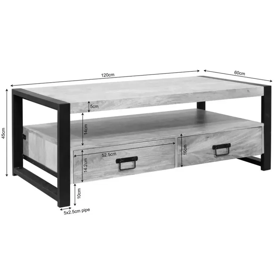 Salontafels-StarFurn Salontafel Naturel Mangohout - 120x60x45cm - 4 Lades - Boaz