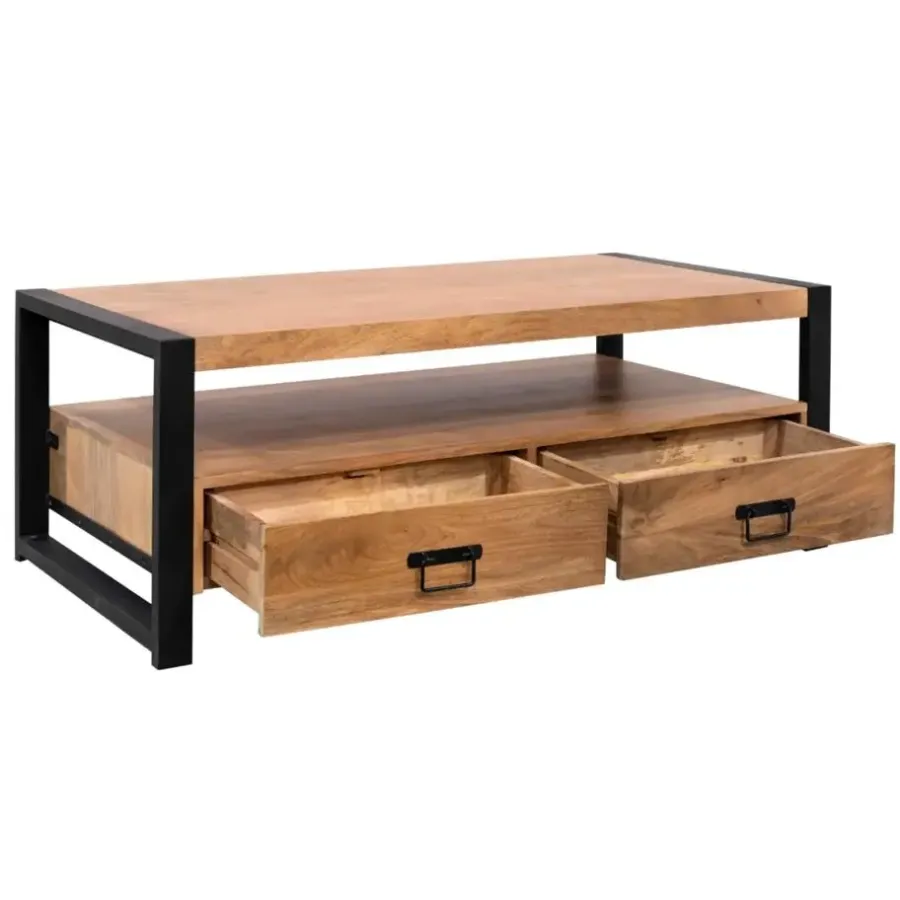 Salontafels-StarFurn Salontafel Naturel Mangohout - 120x60x45cm - 4 Lades - Boaz