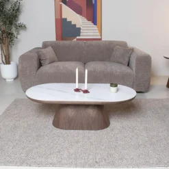 Giga Meubel Salontafel Ovaal - Walnoot Hout/Keramisch - 120x60x38cm - Alba