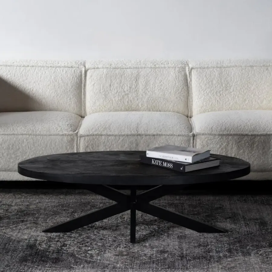 Salontafels-Giga Meubel Salontafel Ovaal - Zwart - 130cm - Mangohout - Tafel Mansour