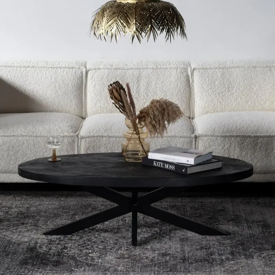 Salontafels-Giga Meubel Salontafel Ovaal - Zwart - 130cm - Mangohout - Tafel Mansour