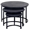 Salontafels-Giga Meubel Salontafel Rond - Mangohout Zwart - Set Van 3 - Tres