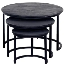 Salontafels-Giga Meubel Salontafel Rond - Mangohout Zwart - Set Van 3 - Tres