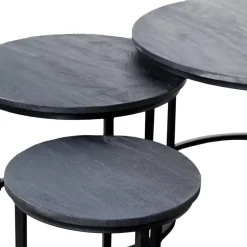 Salontafels-Giga Meubel Salontafel Rond - Mangohout Zwart - Set Van 3 - Tres
